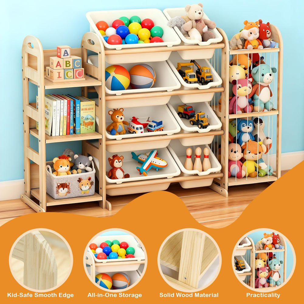 Orekemo natural wood frame with white bins creates a modern, cozy look.