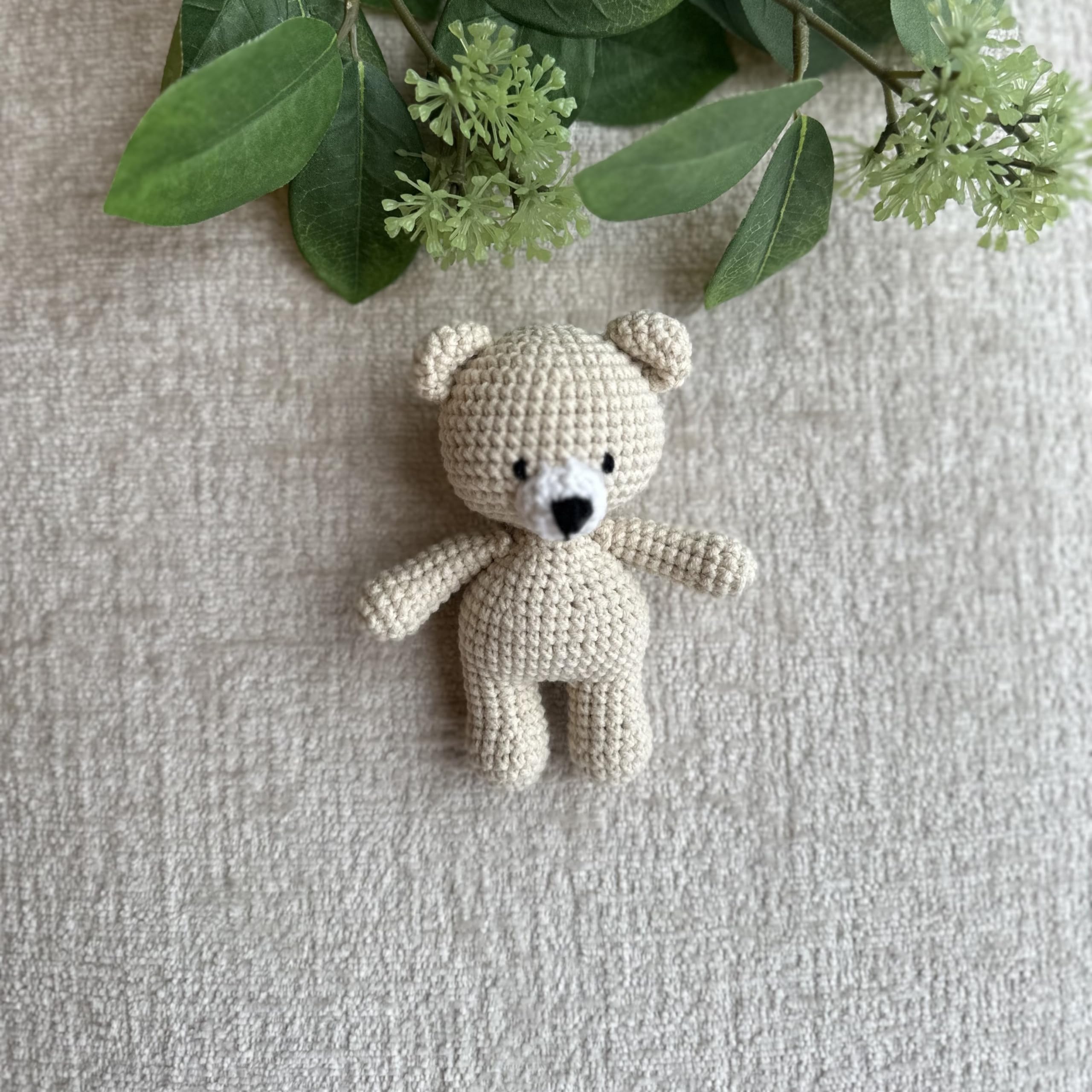 Organic Cotton Handmade Crochet Bear Rattle toy close-up for safe play