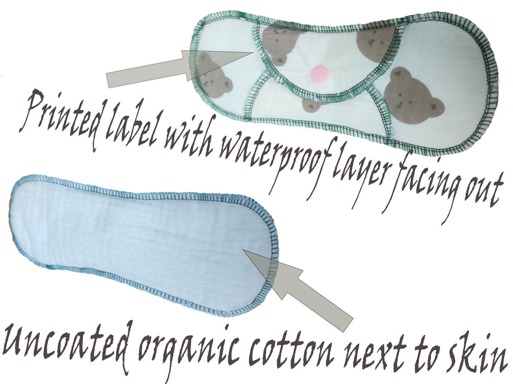 Organic cotton pads with leak-proof backing demonstrated for secure protection.