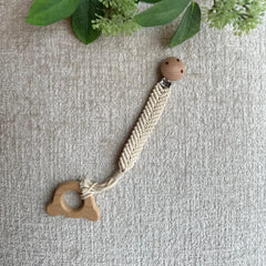 Organic Cotton Handmade Crochet Bear Rattle wooden teether in natural finish