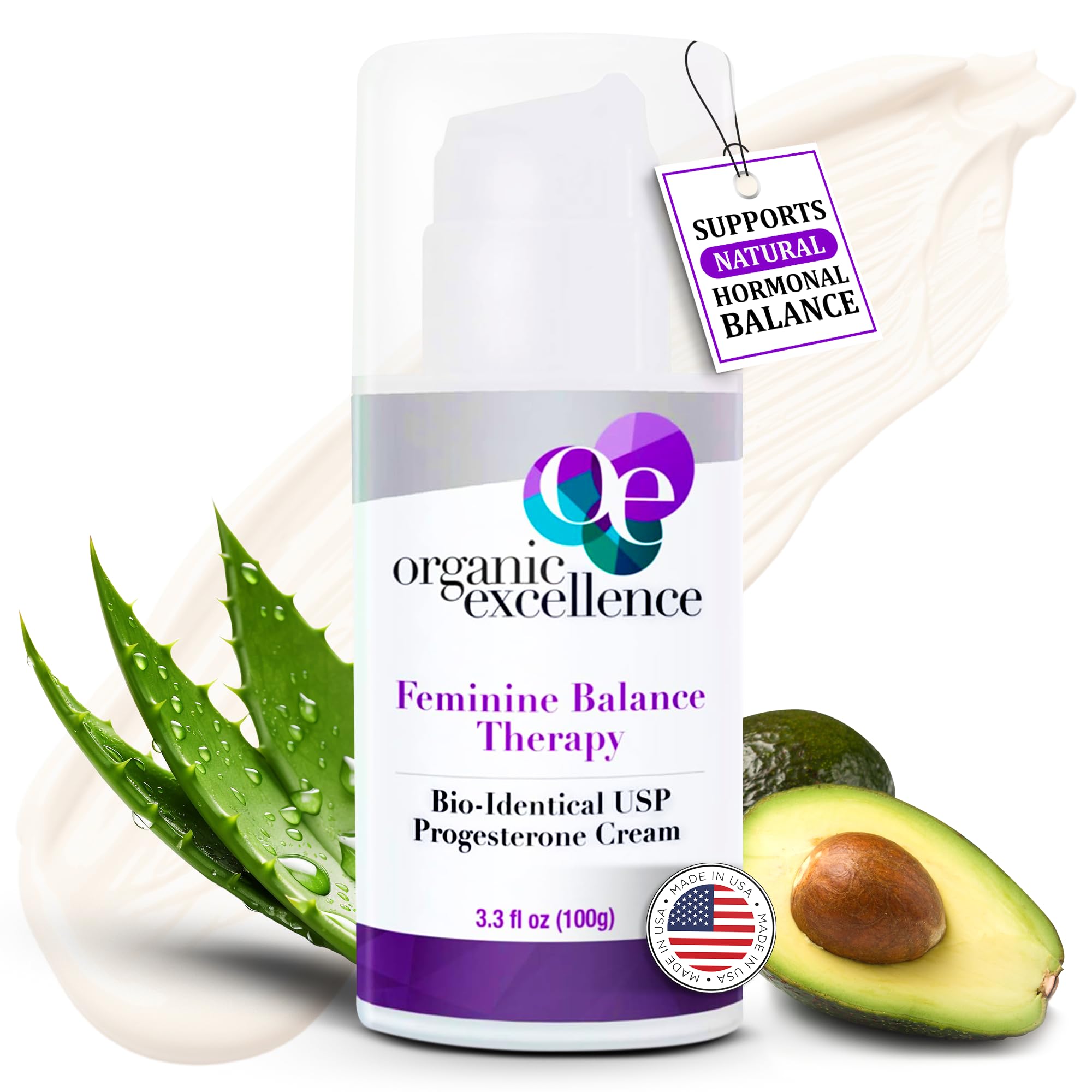 Organic Excellence Progesterone Cream bottle for convenient on-skin use supporting balance.