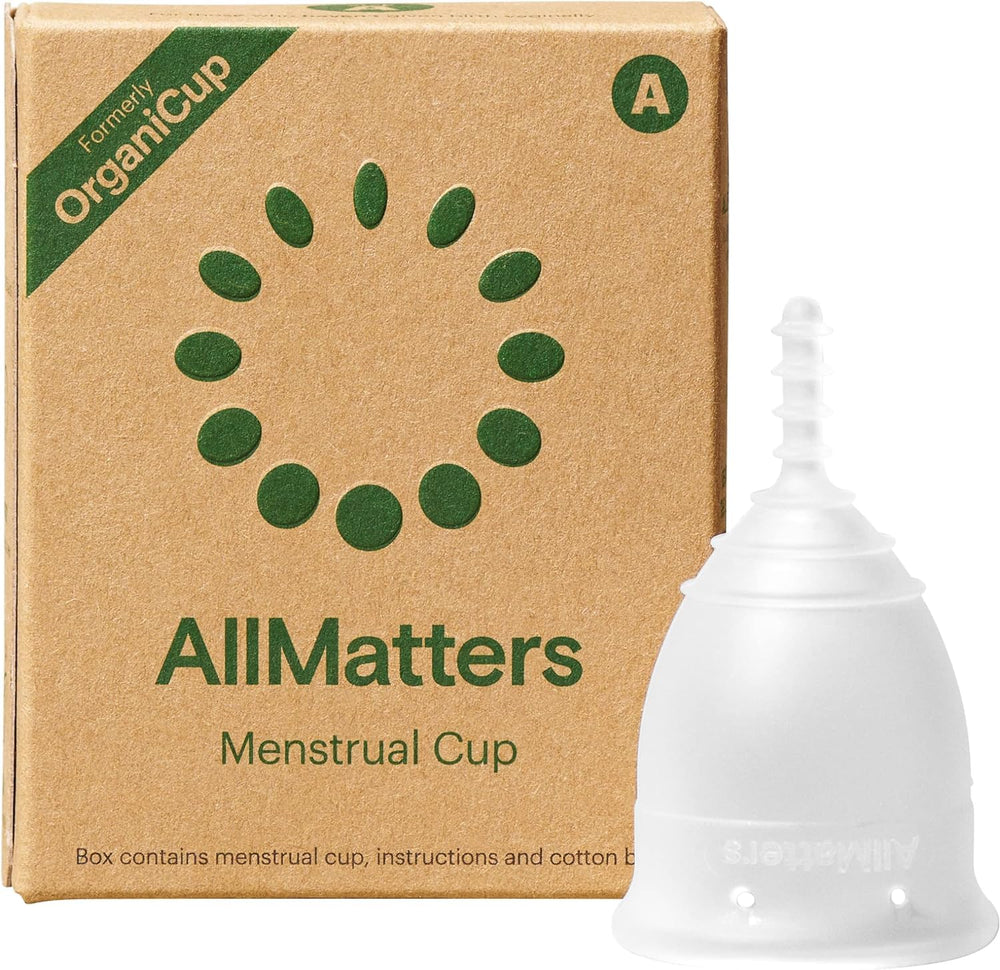OrganiCup Size A in soft silicone for comfortable daily wear.