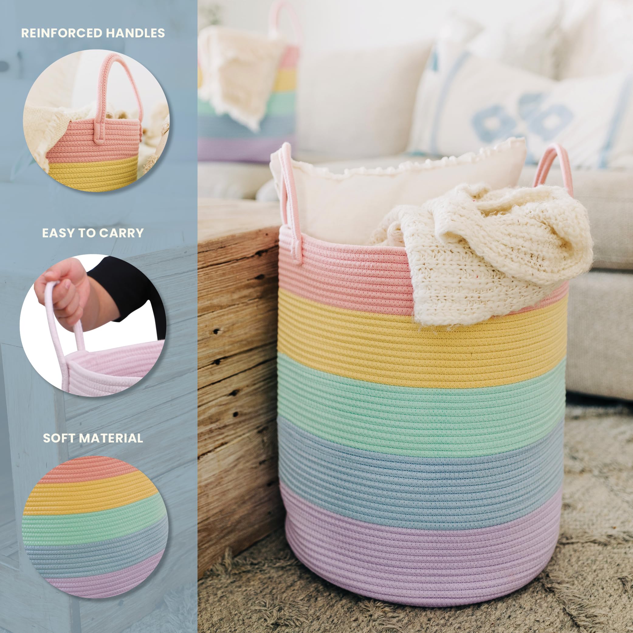 OrganiHaus handwoven soft basket adds warmth and safe storage.