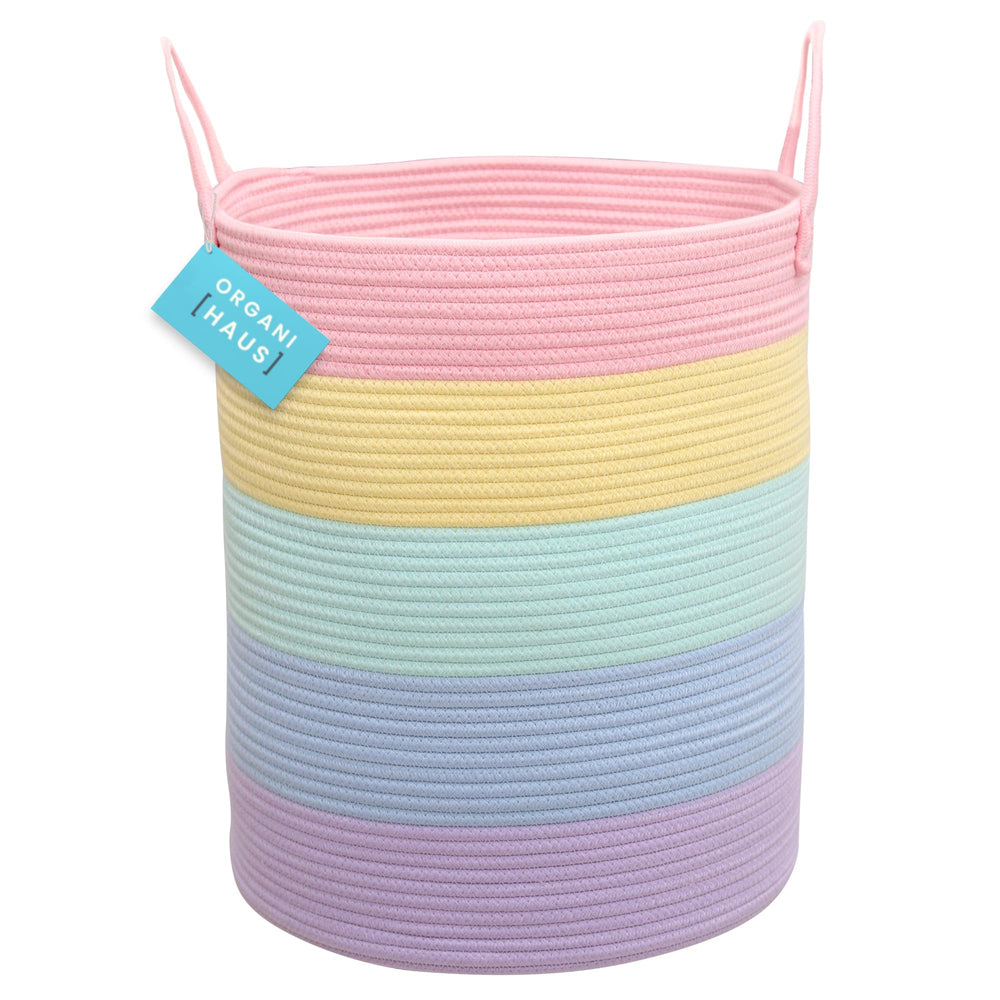 OrganiHaus large rainbow basket 52L for versatile toy and laundry storage.