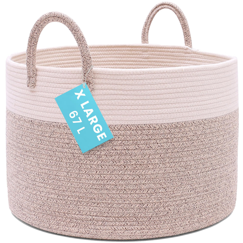 OrganiHaus large woven basket for blankets and toys enhances cozy organization.