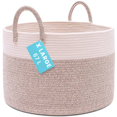 OrganiHaus large woven basket for blankets and toys enhances cozy organization.
