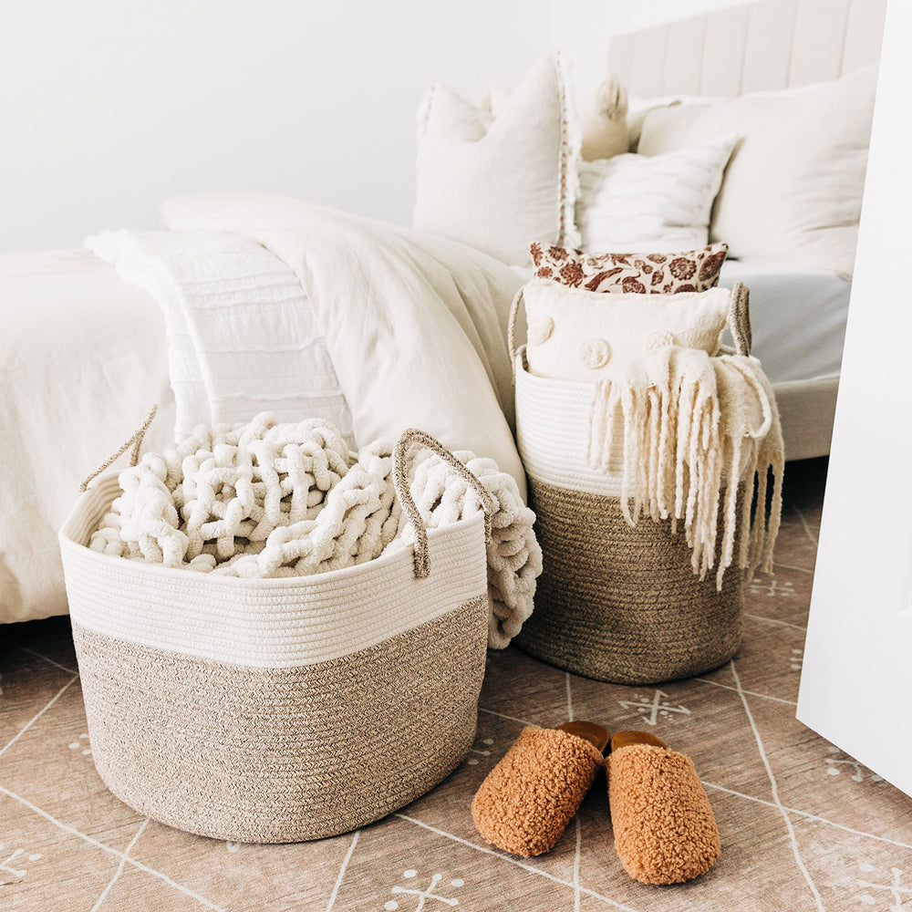 OrganiHaus nursery hamper keeps blankets and plush toys within reach.