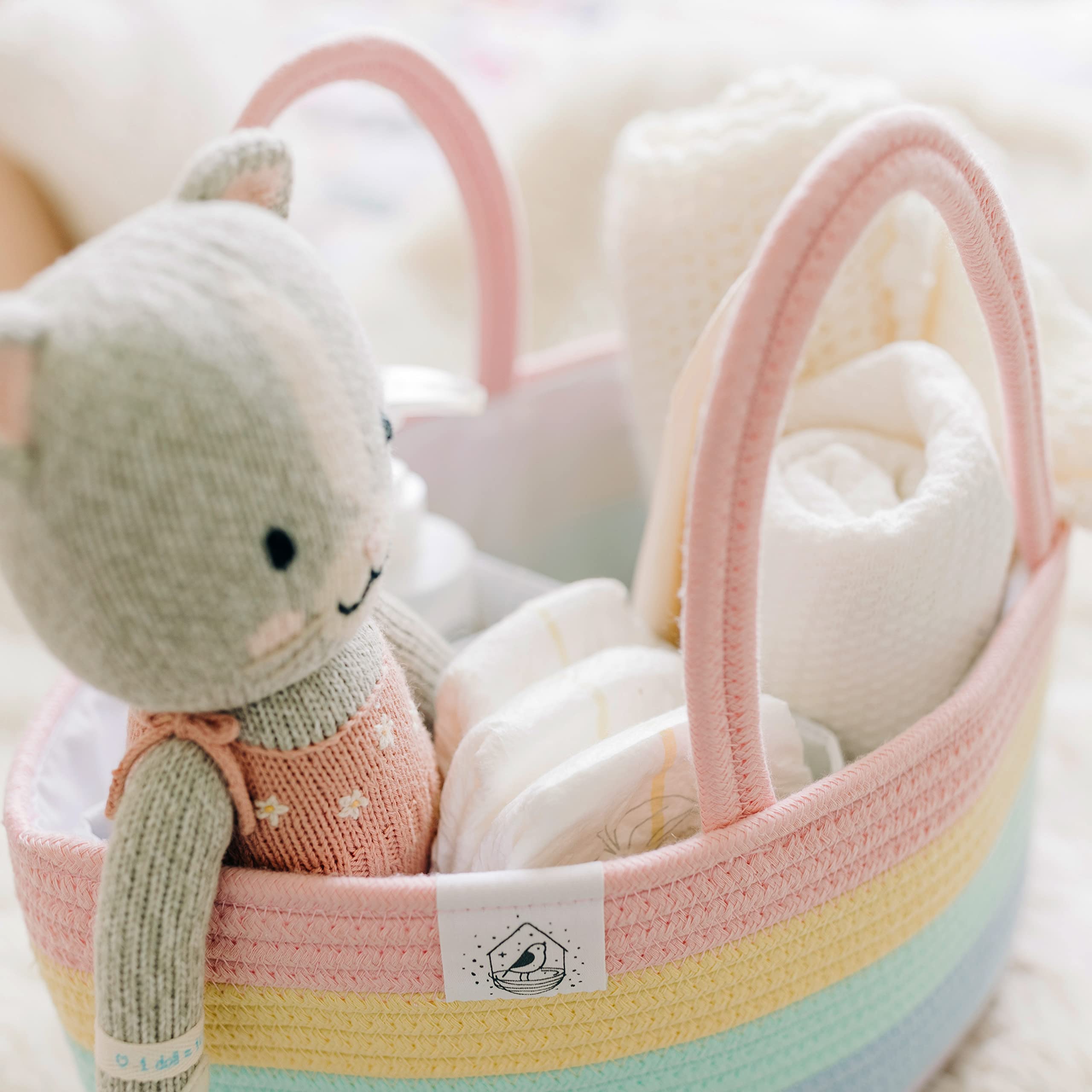 OrganiHaus pastel rainbow nursery storage with soft interior touch