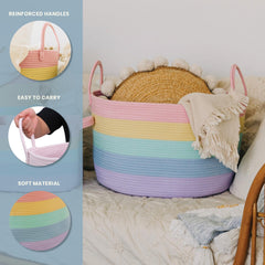 OrganiHaus rainbow blanket hamper stores blankets and laundry with gentle, durable design