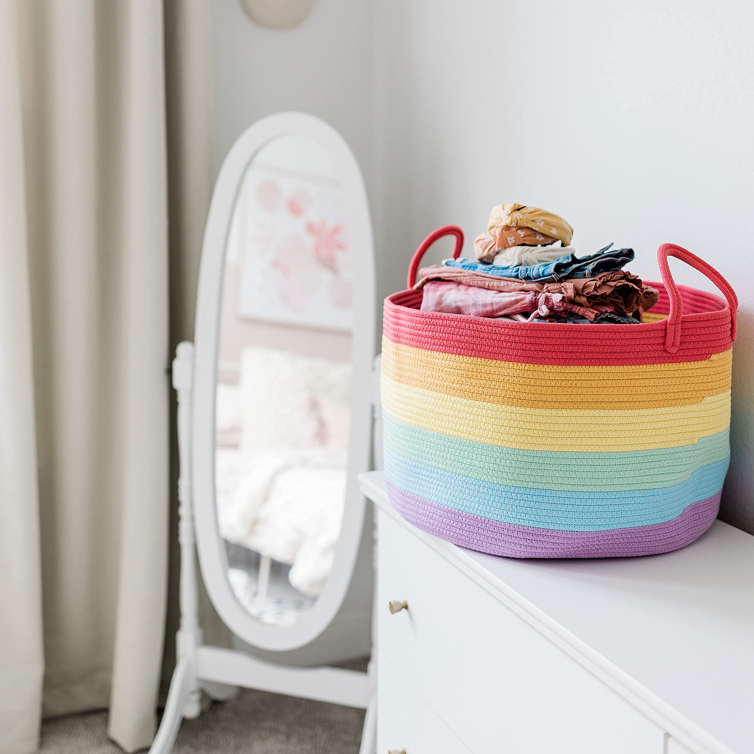 OrganiHaus Rainbow Basket nursery decor blends playful color with minimalism