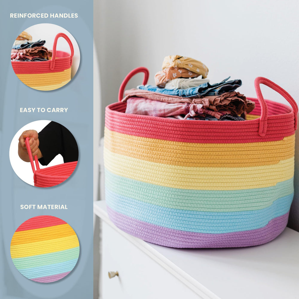 OrganiHaus Rainbow Basket toy storage in playroom keeps toys organized