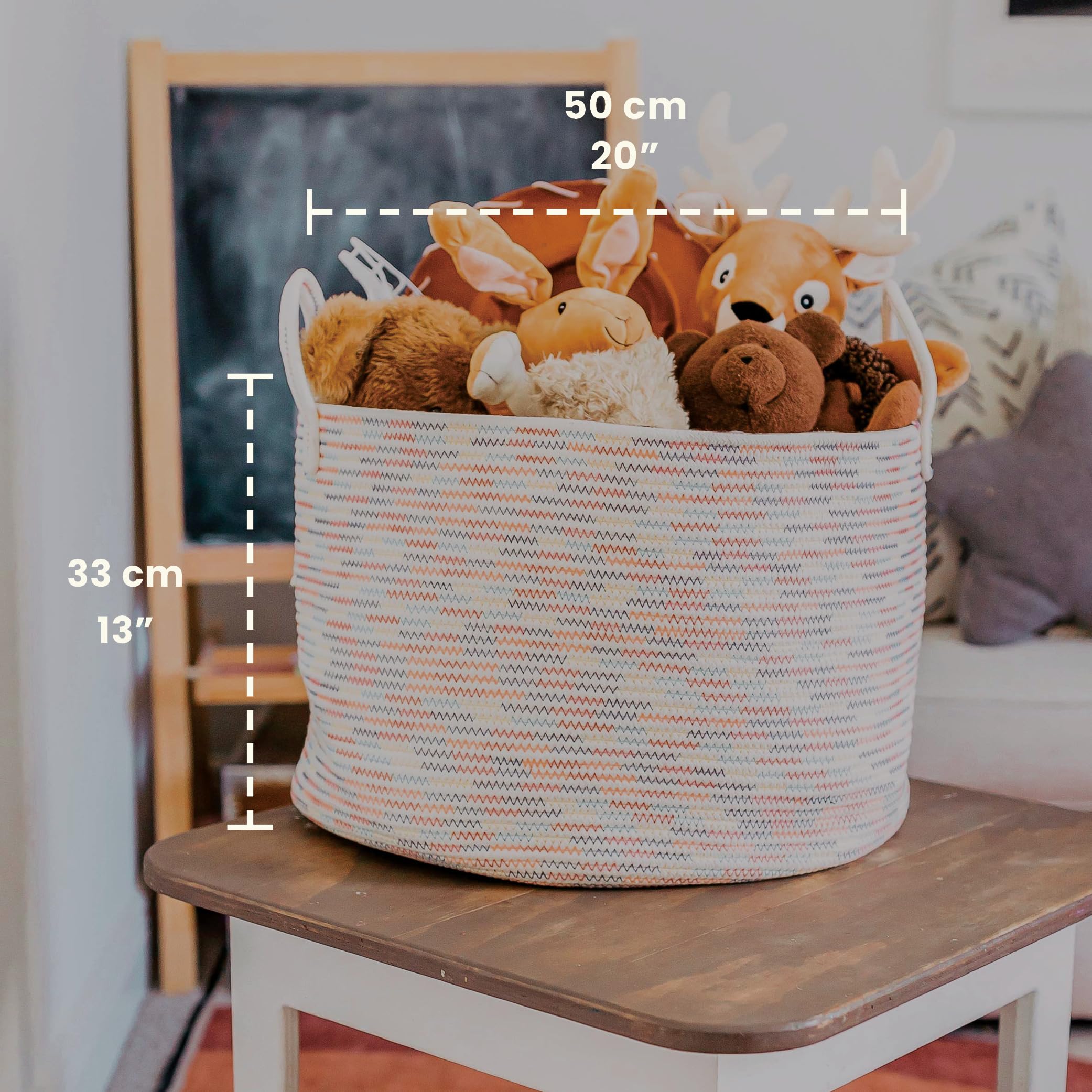 OrganiHaus rope basket with handles for easy carrying and adaptable storage in any room.