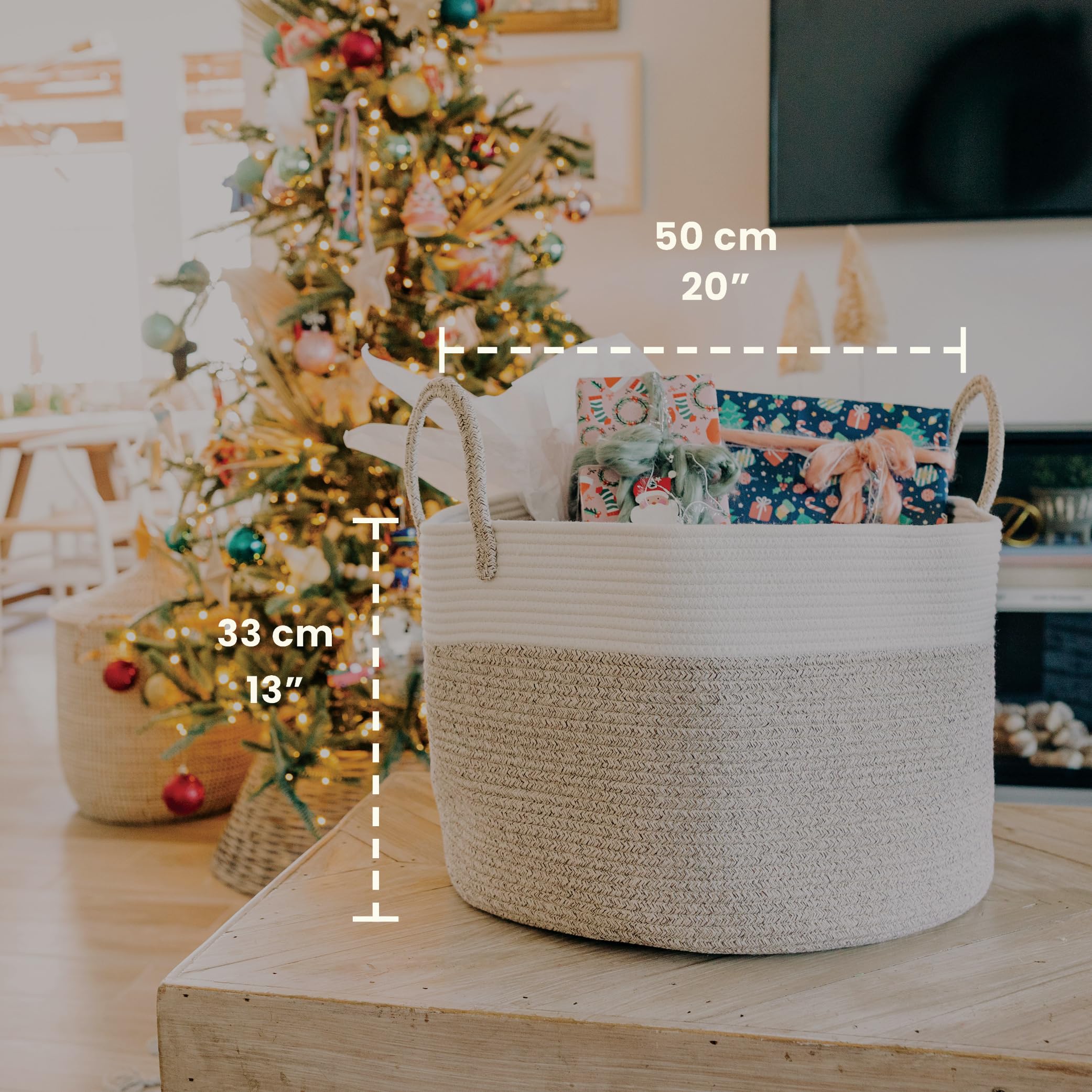 OrganiHaus rope laundry basket with handles keeps laundry tidy and easy to carry.