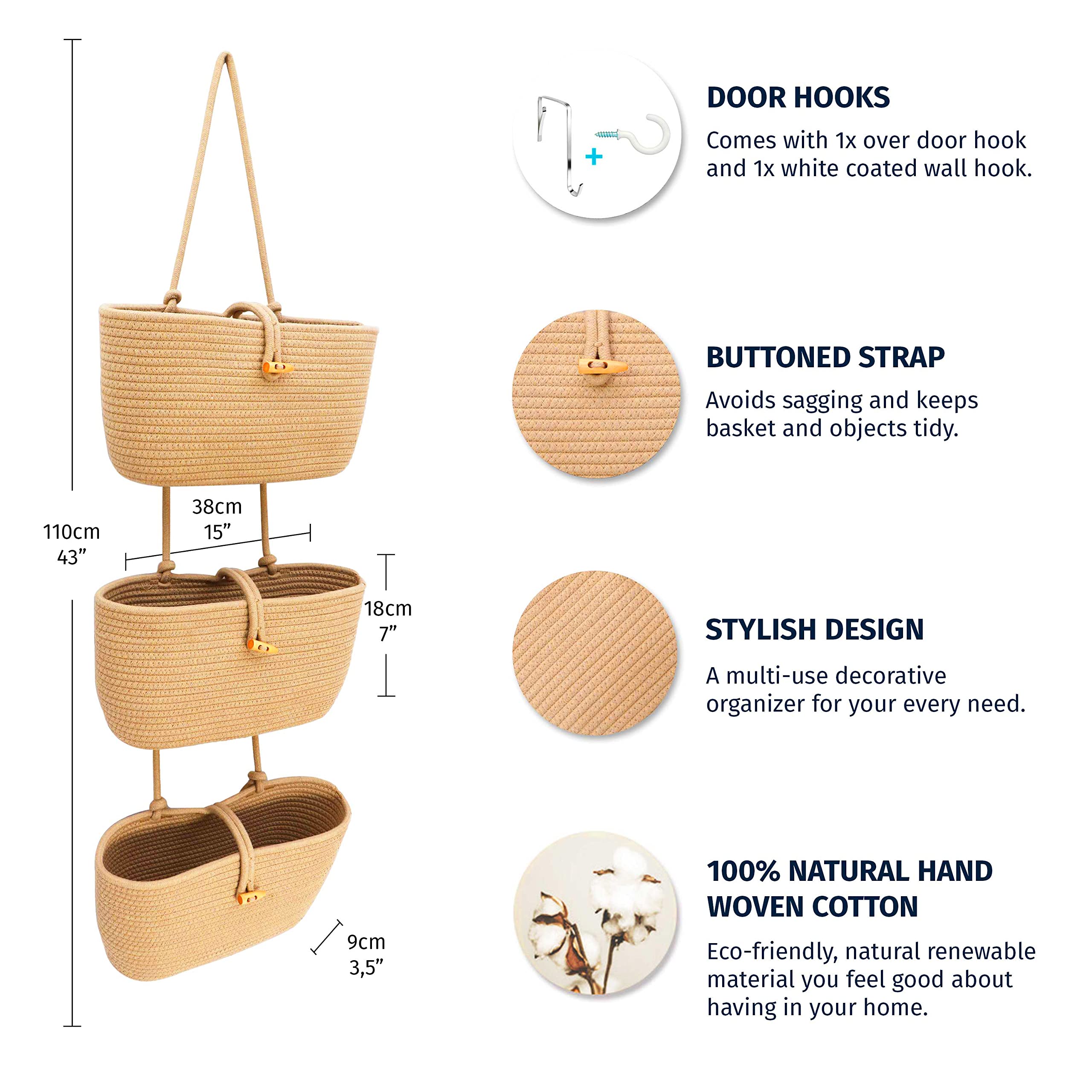 OrganiHaus rope-woven wall baskets provide versatile storage in any room