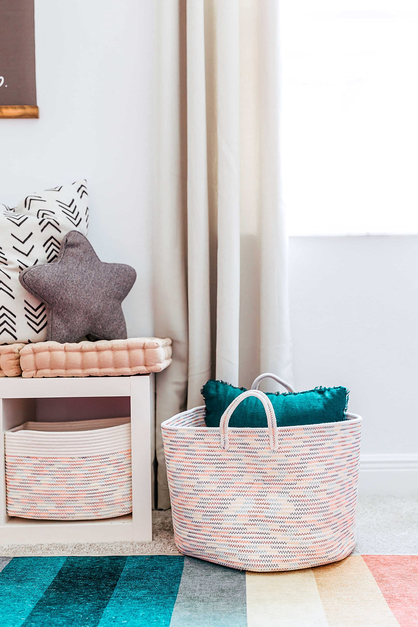 OrganiHaus soft-round dog toy bin keeps toys neatly stored after playtime.
