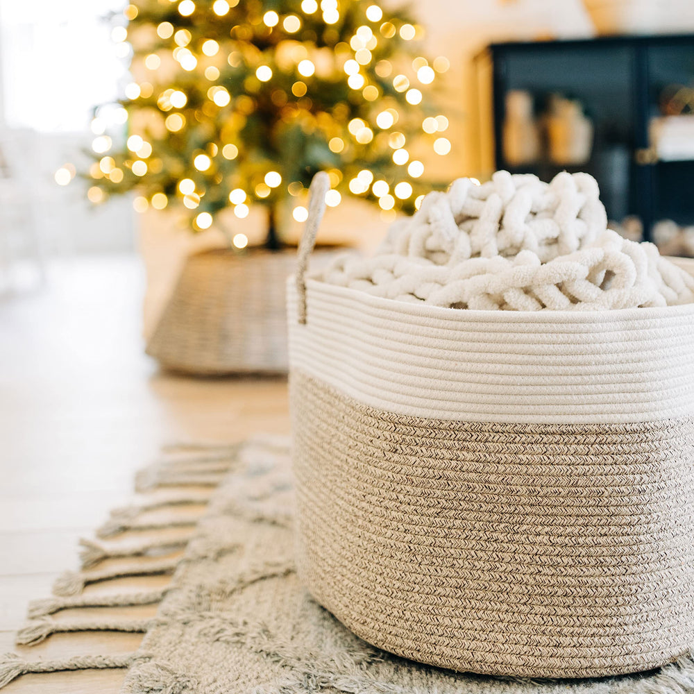 OrganiHaus sustainable decorative basket blends boho and minimalist interiors.