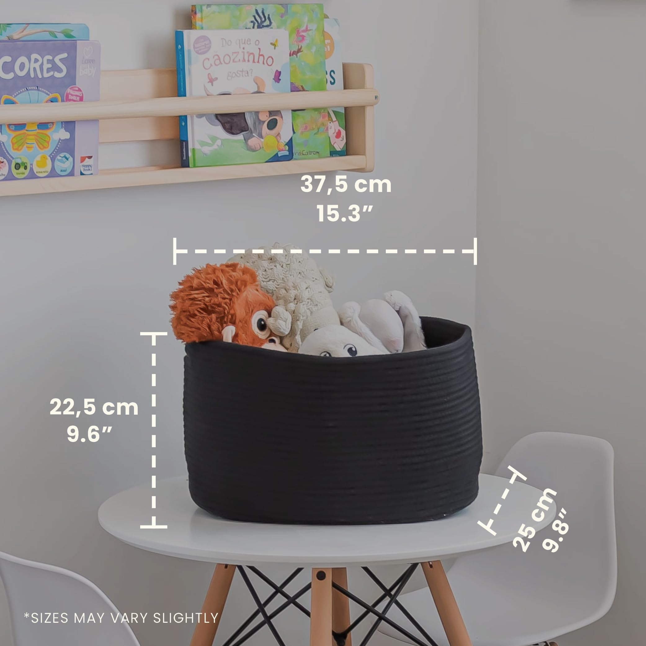 OrganiHaus woven storage basket book bin simplifies shelf organization.