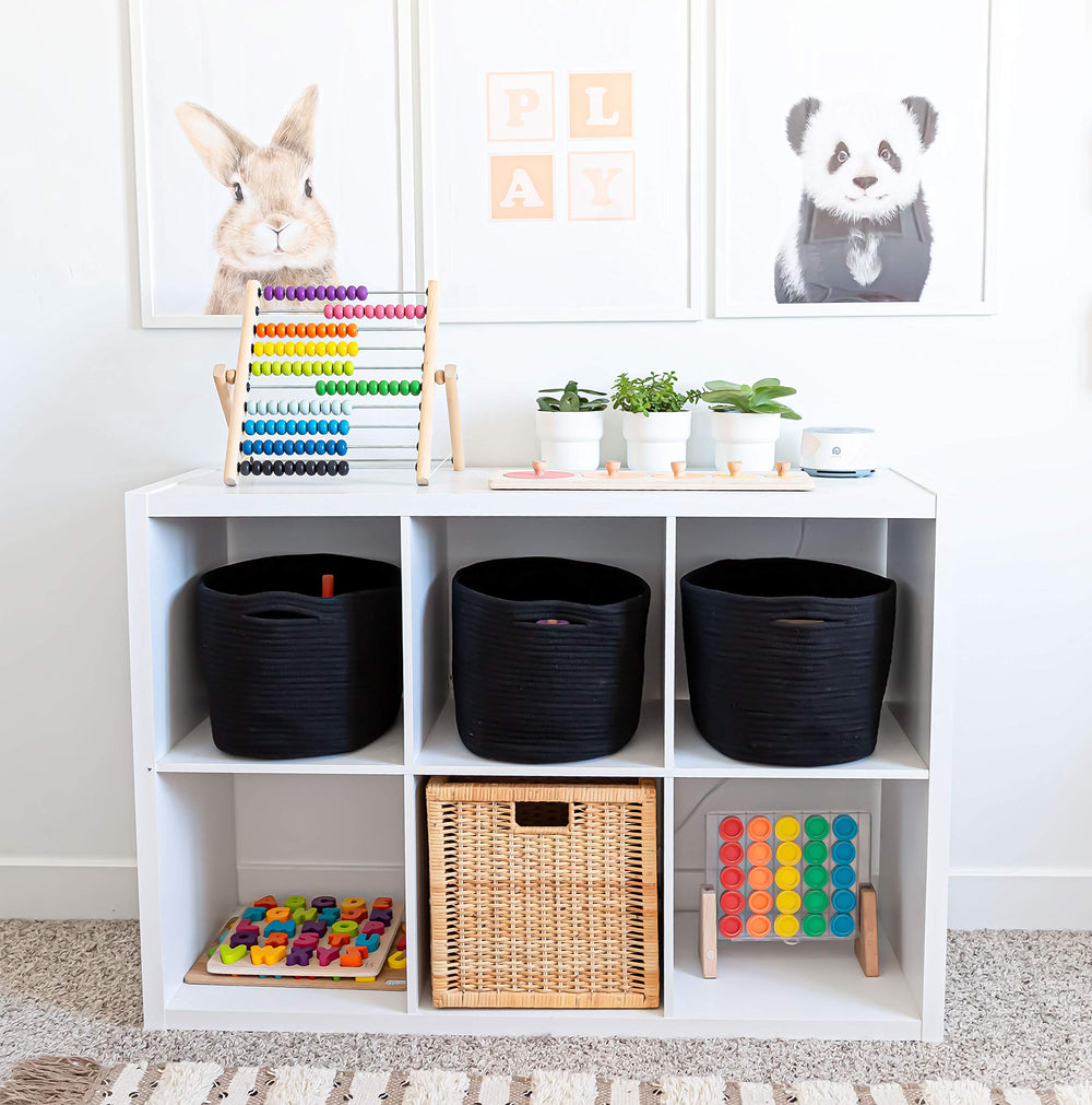 OrganiHaus woven storage basket nursery basket complements calm nursery decor.