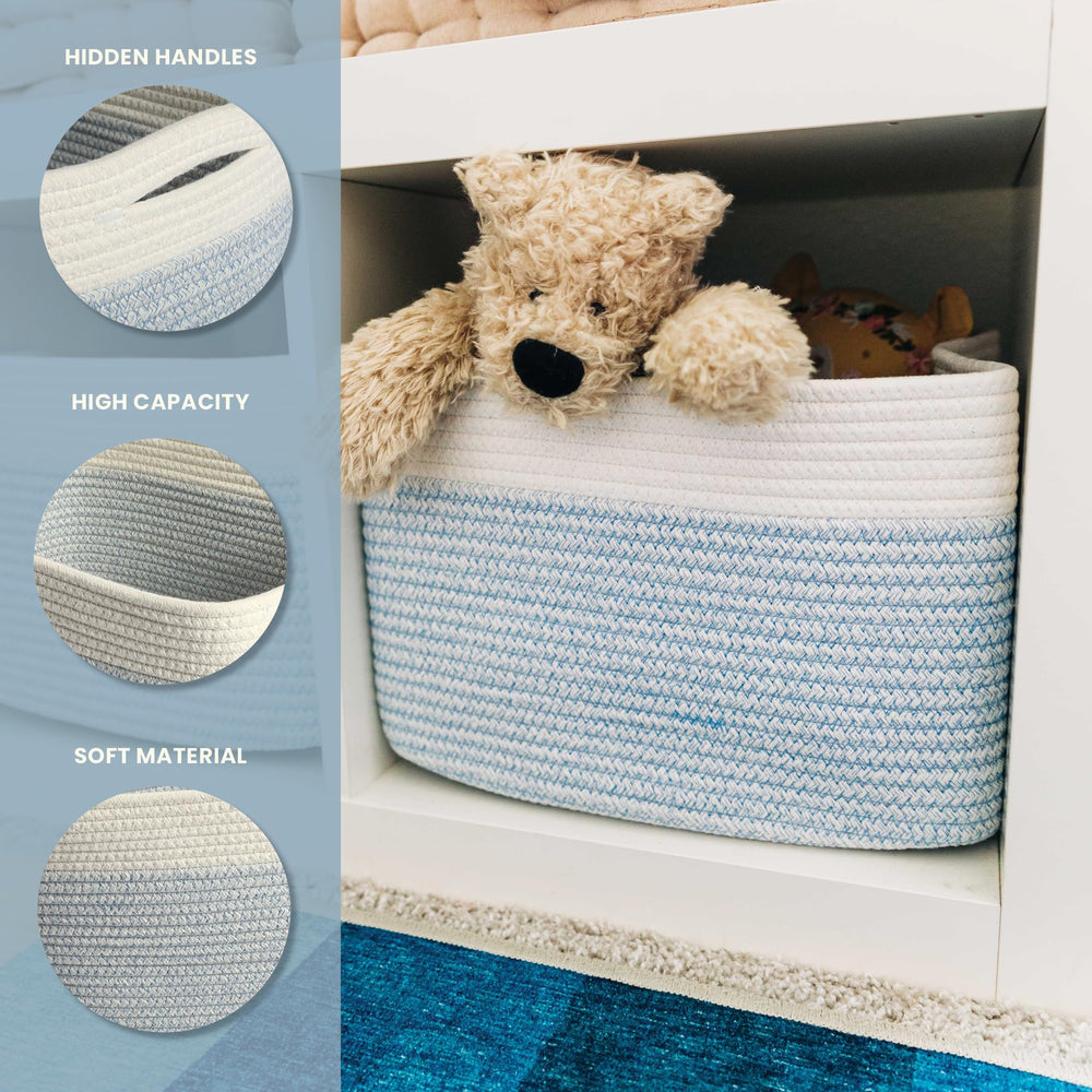 OrganiHaus decorative bin with seamless grip for easy room-to-room use.