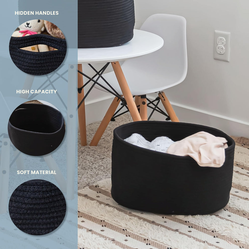 OrganiHaus woven storage basket towel bin adds soft storage for bathrooms.
