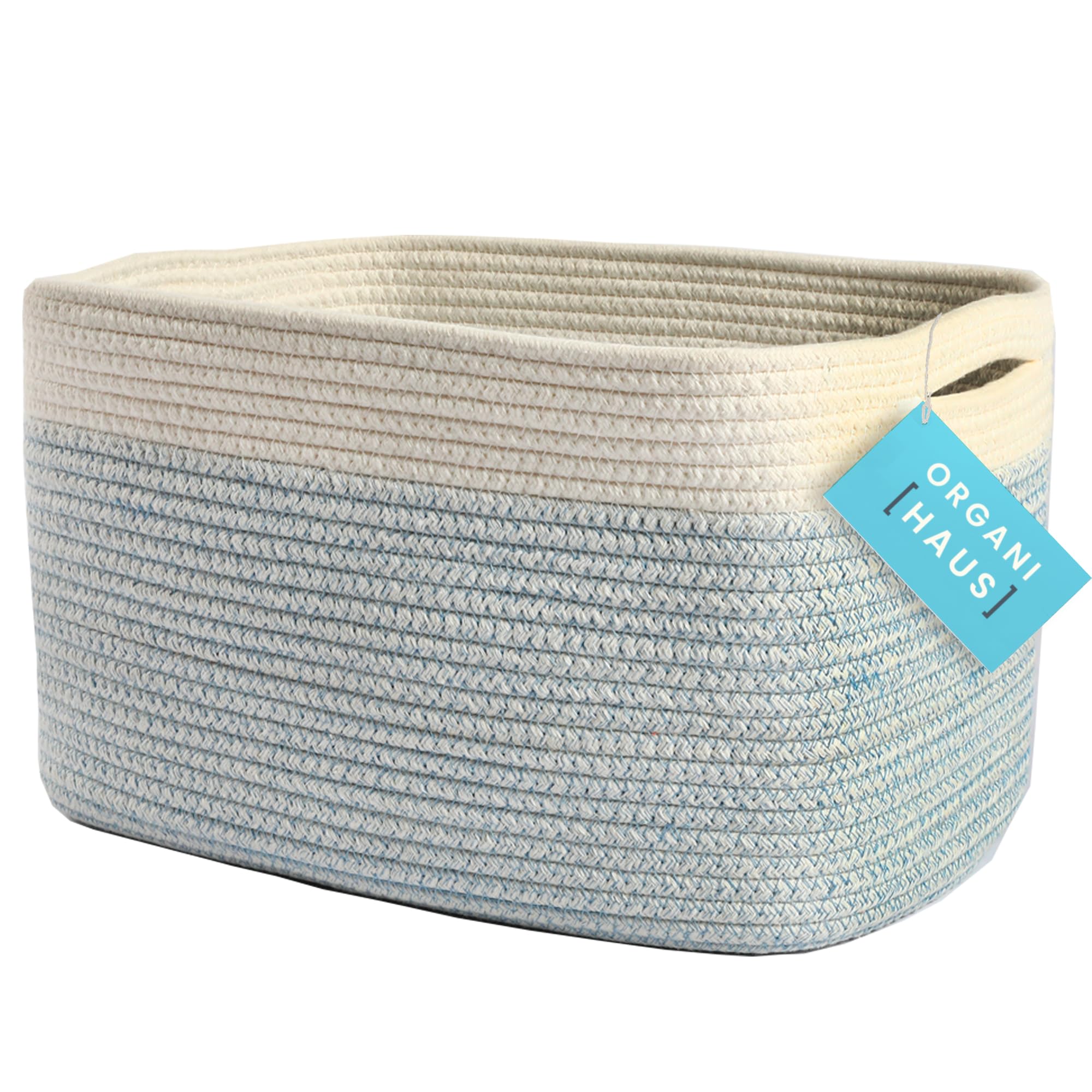 OrganiHaus woven basket with handles for easy transport and toy organization.