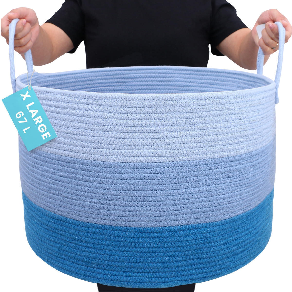 OrganiHaus large woven basket with blankets inside for tidy living room organization.