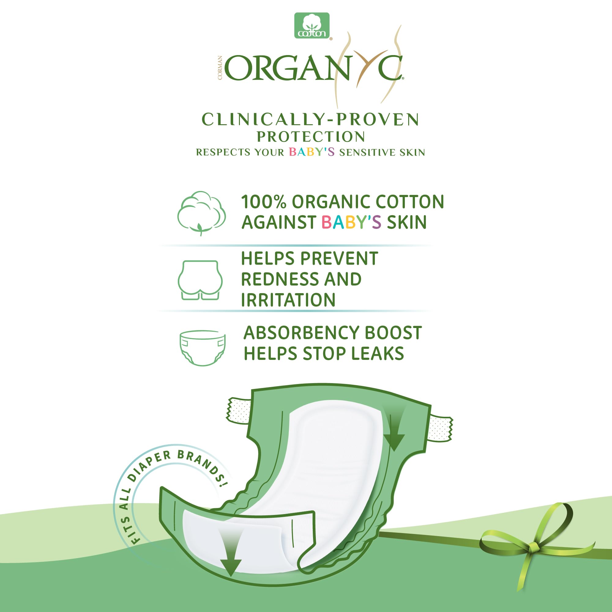 Organyc diaper liner close-up reveals soft organic cotton texture for gentle comfort.