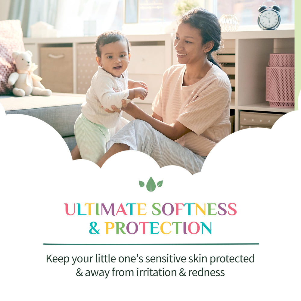 Organyc diaper liner emphasizes hypoallergenic natural fibers for baby skin.