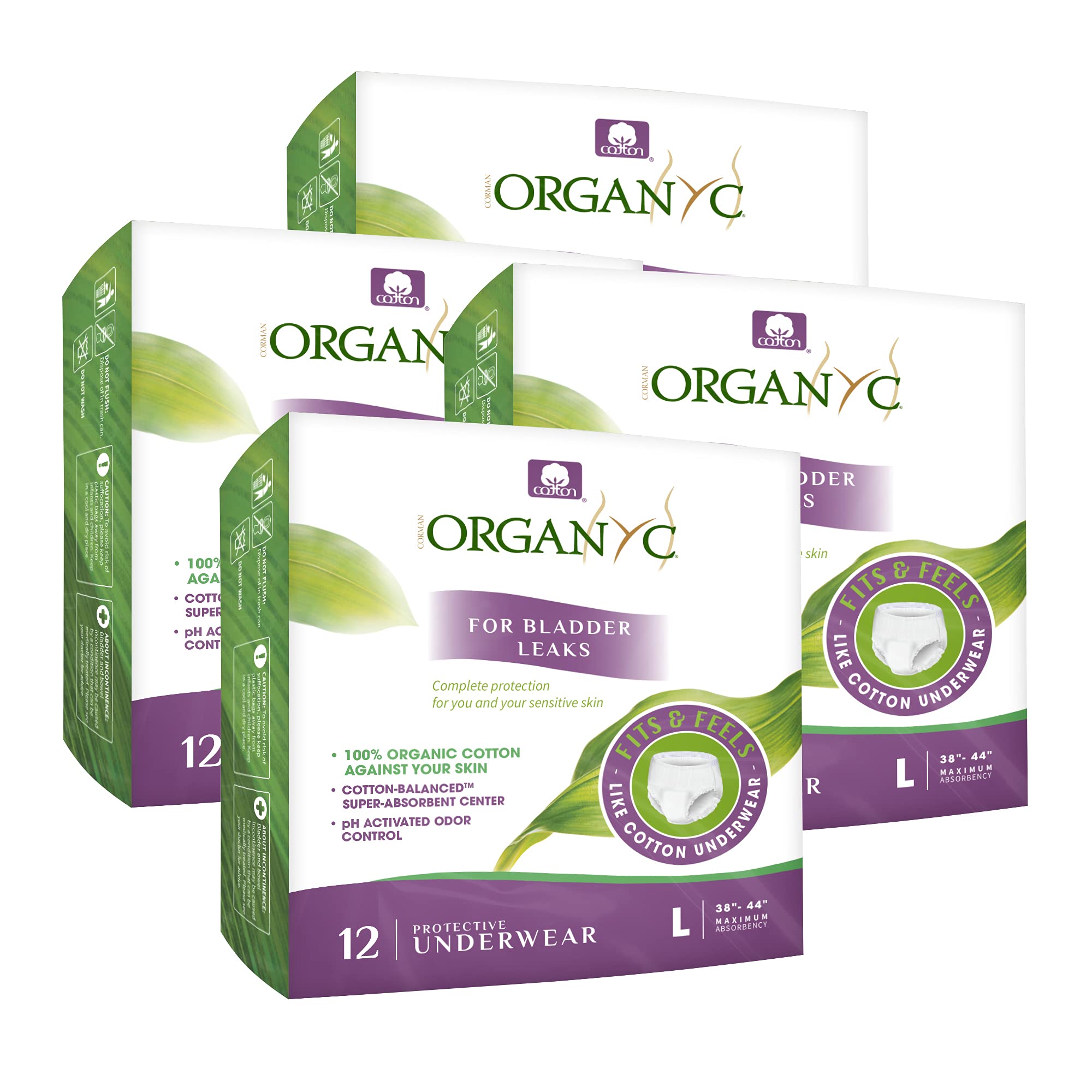 Organyc bladder control underwear for women highlights absorbent core for reliable protection.