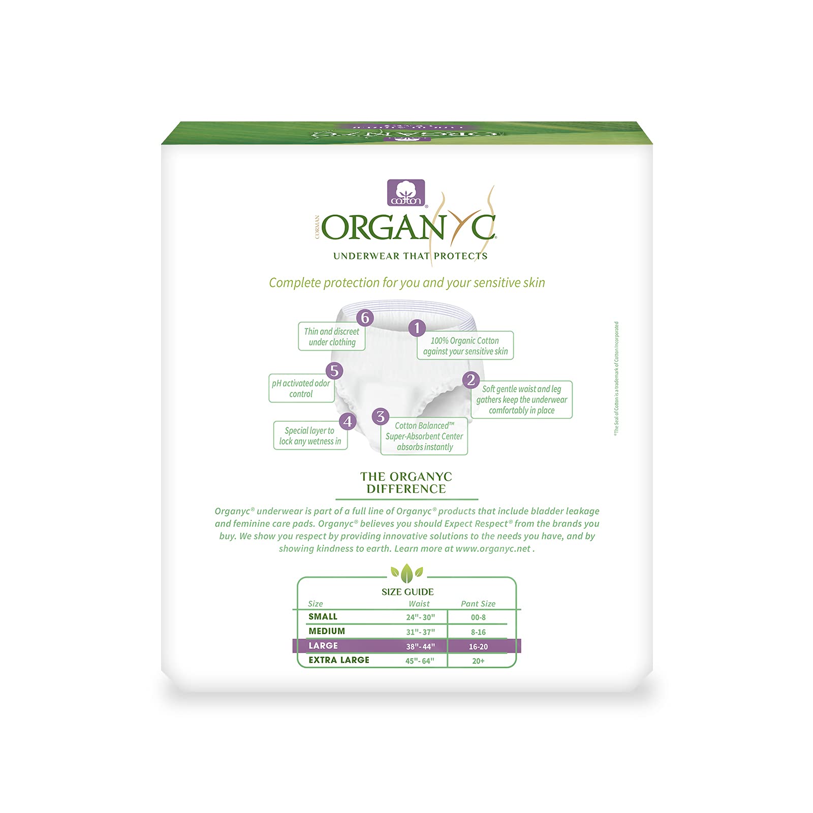 Organyc bladder control underwear provides a thin discreet silhouette for daily wear.