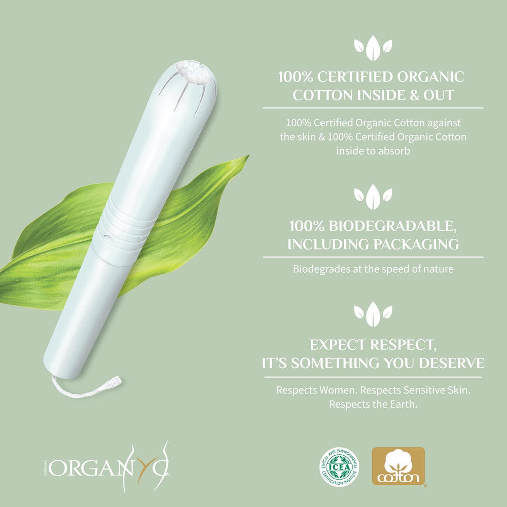 Organyc cardboard applicator close-up emphasizes eco-friendly design.