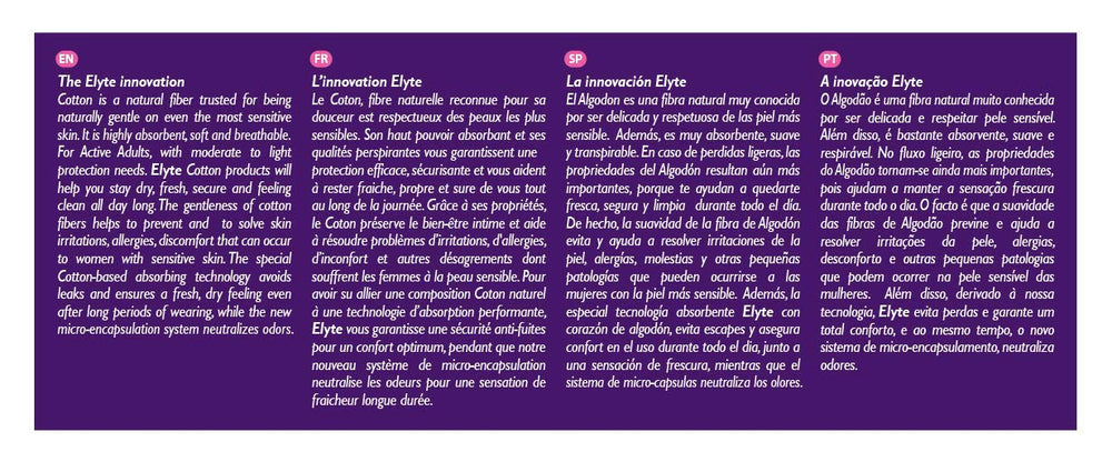 Organyc Elyte 4x10 inch pad offers 6 oz absorbency.