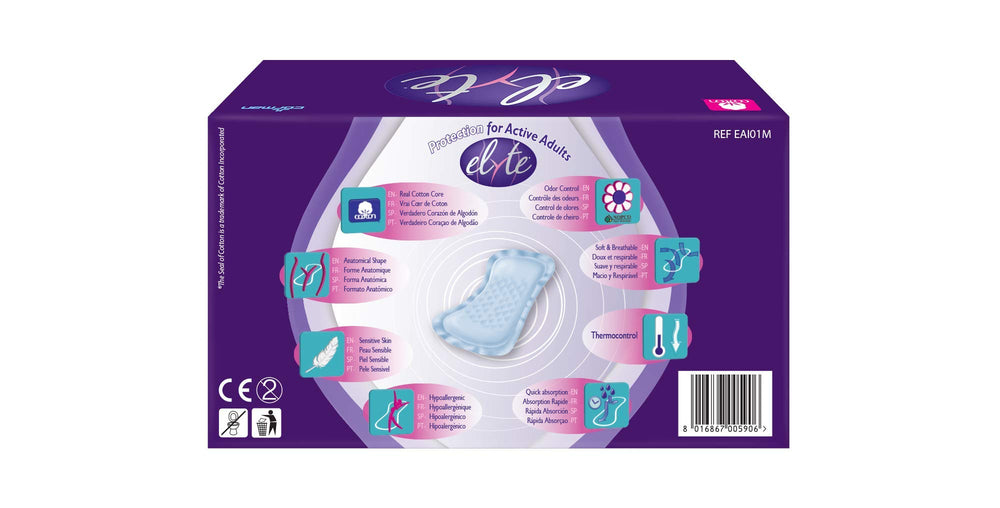 Organyc Elyte adhesive back provides secure, comfortable fit.