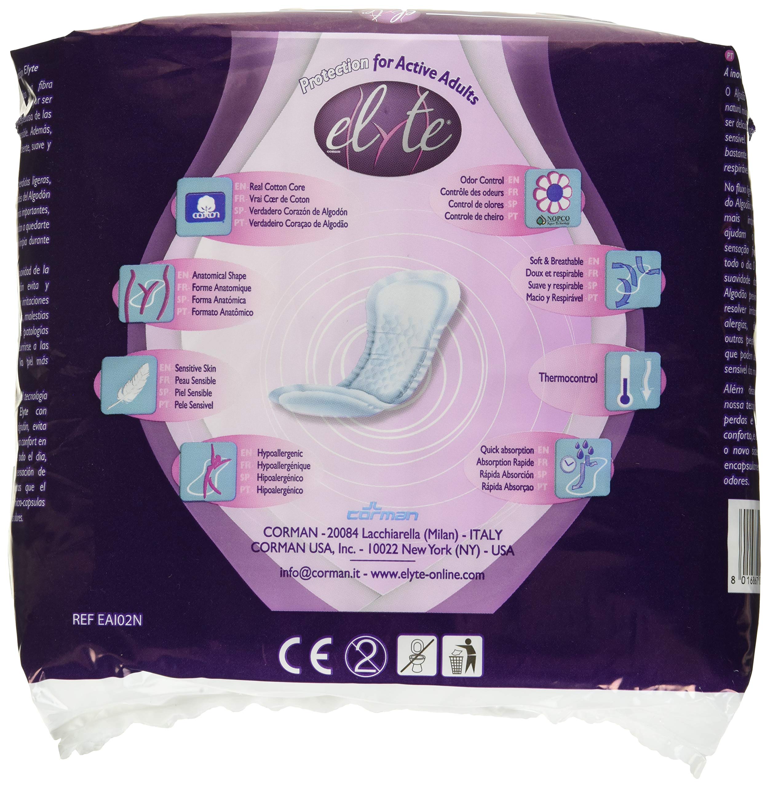 Organyc Elyte breathable pad with soft cover for comfort in light to moderate leakage.
