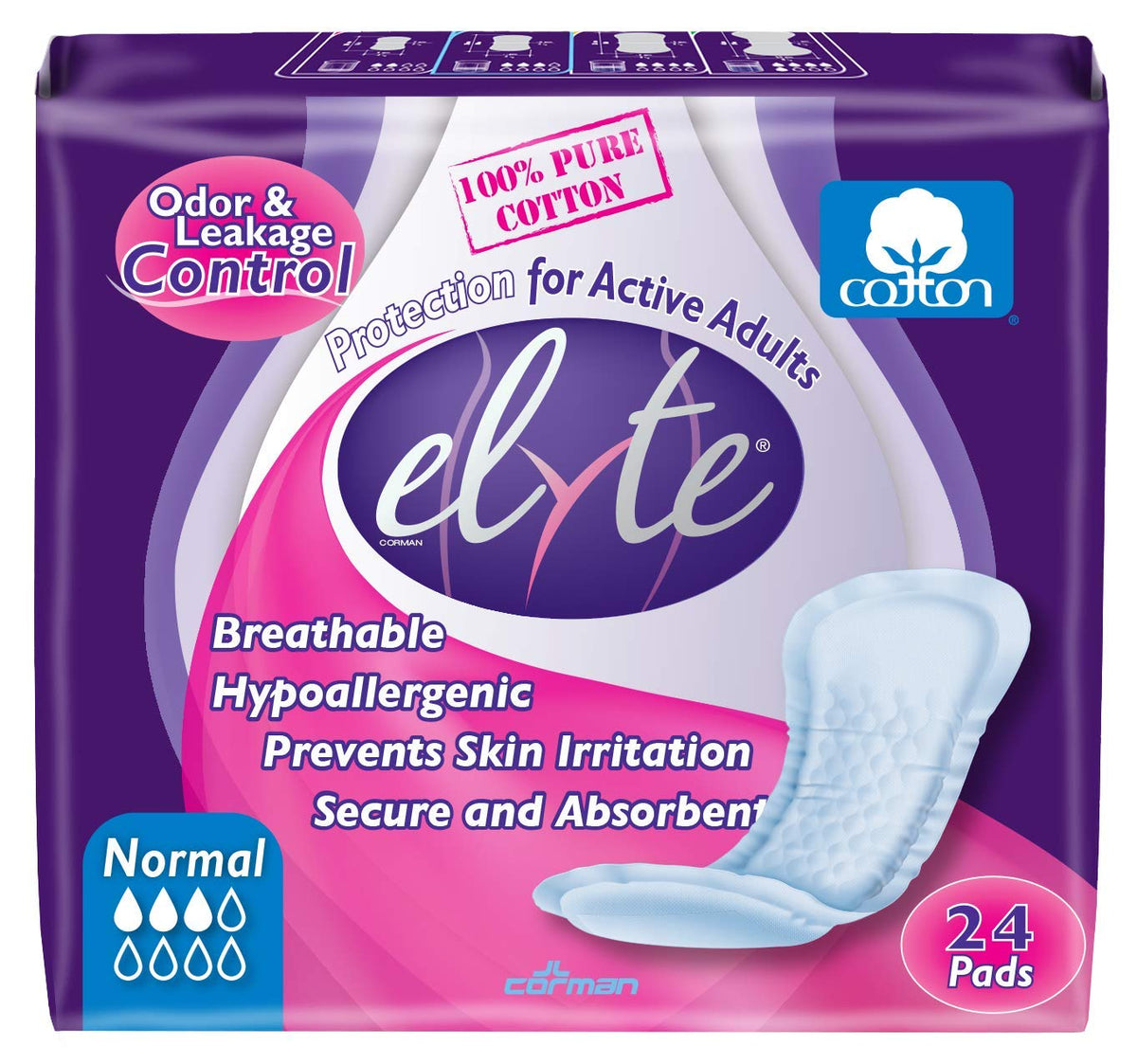 Organyc Elyte Light Inco Pads packaging shows a comfortable daily routine with a cotton core.