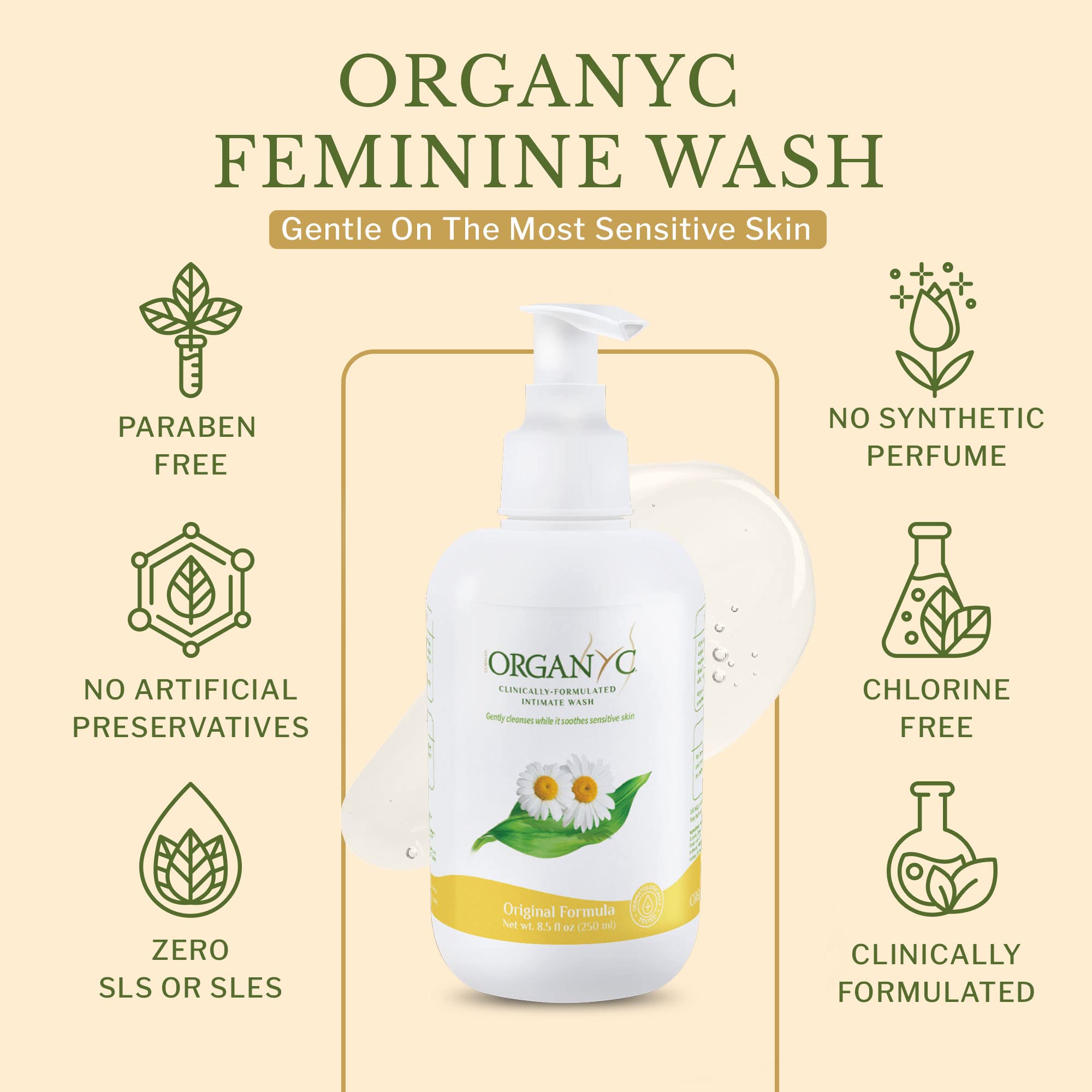 Organyc Feminine Wash label detail emphasizes ICEA Eco-bio certification.