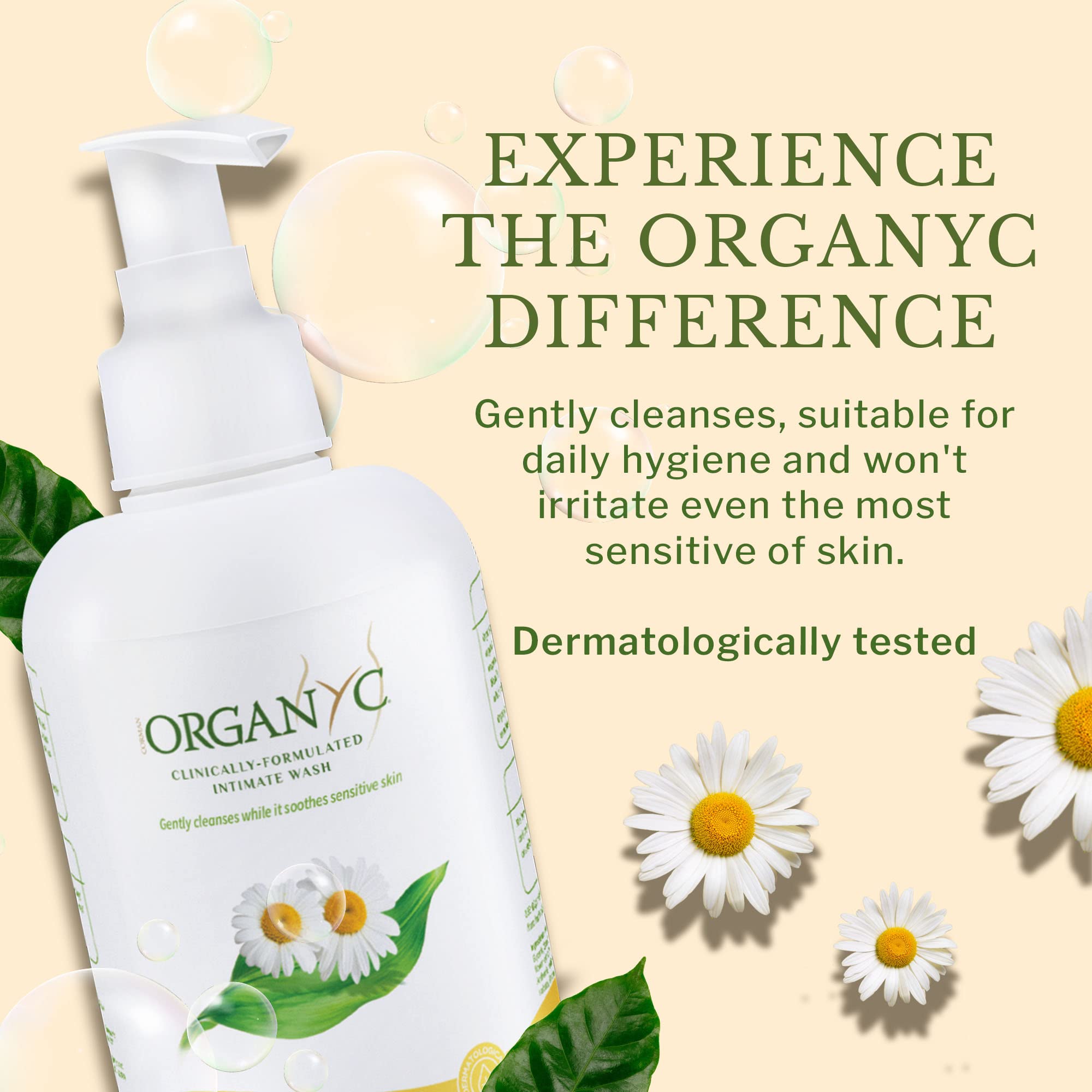 Organyc feminine wash packaging box presented as eco-friendly option.