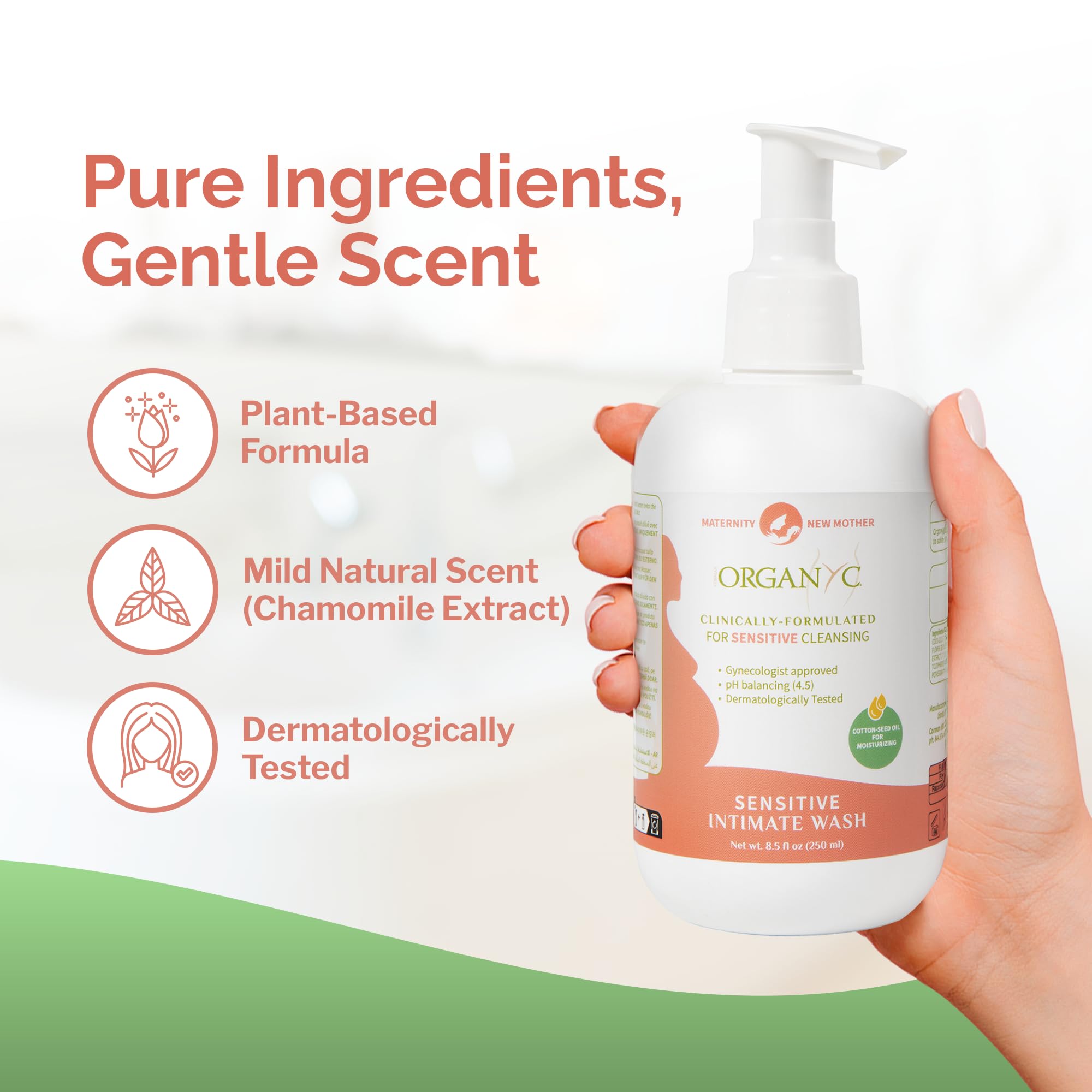 Organyc Feminine Wash pH balanced formula supports comfortable cleansing.