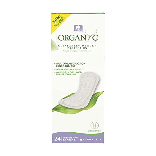 Organyc flat-packed panty liner demonstrates compact design for easy carry.