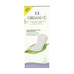 Organyc flat-packed panty liner demonstrates compact design for easy carry.