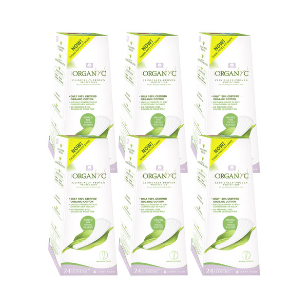 Organyc foldable tanga panty liner six-pack for discreet daily protection.