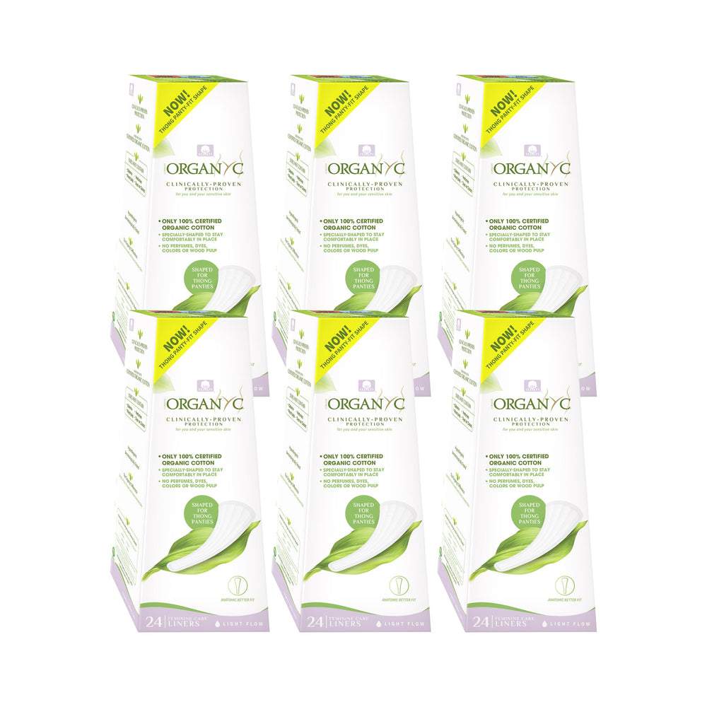 Organyc foldable tanga panty liner six-pack for discreet daily protection.