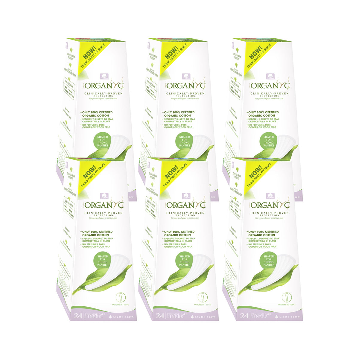 Organyc foldable tanga panty liner six-pack for discreet daily protection.