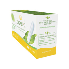 Organyc hypoallergenic tampon with soft cotton minimizes irritation and suits sensitive skin.