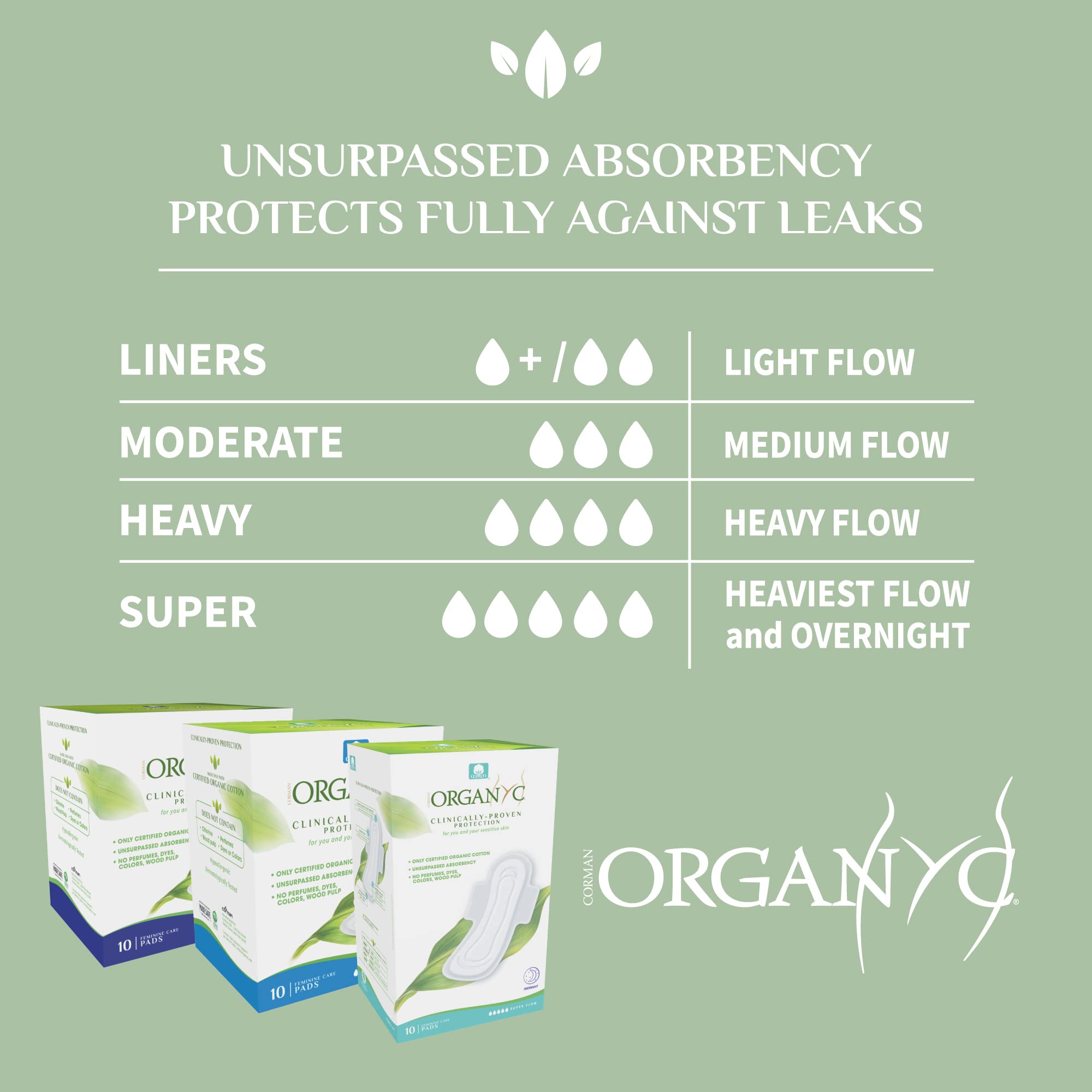 Organyc individually wrapped pad favors on-the-go convenience and tidy handling.