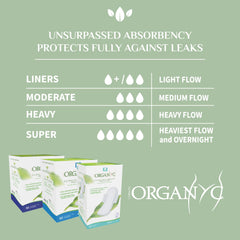 Organyc individually wrapped pad favors on-the-go convenience and tidy handling.