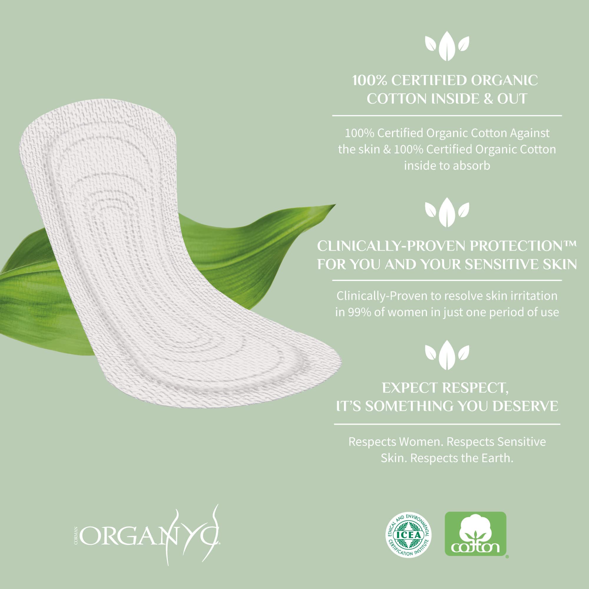 Organyc Light Flow Plus liner on white background emphasizes light-absorbent design.