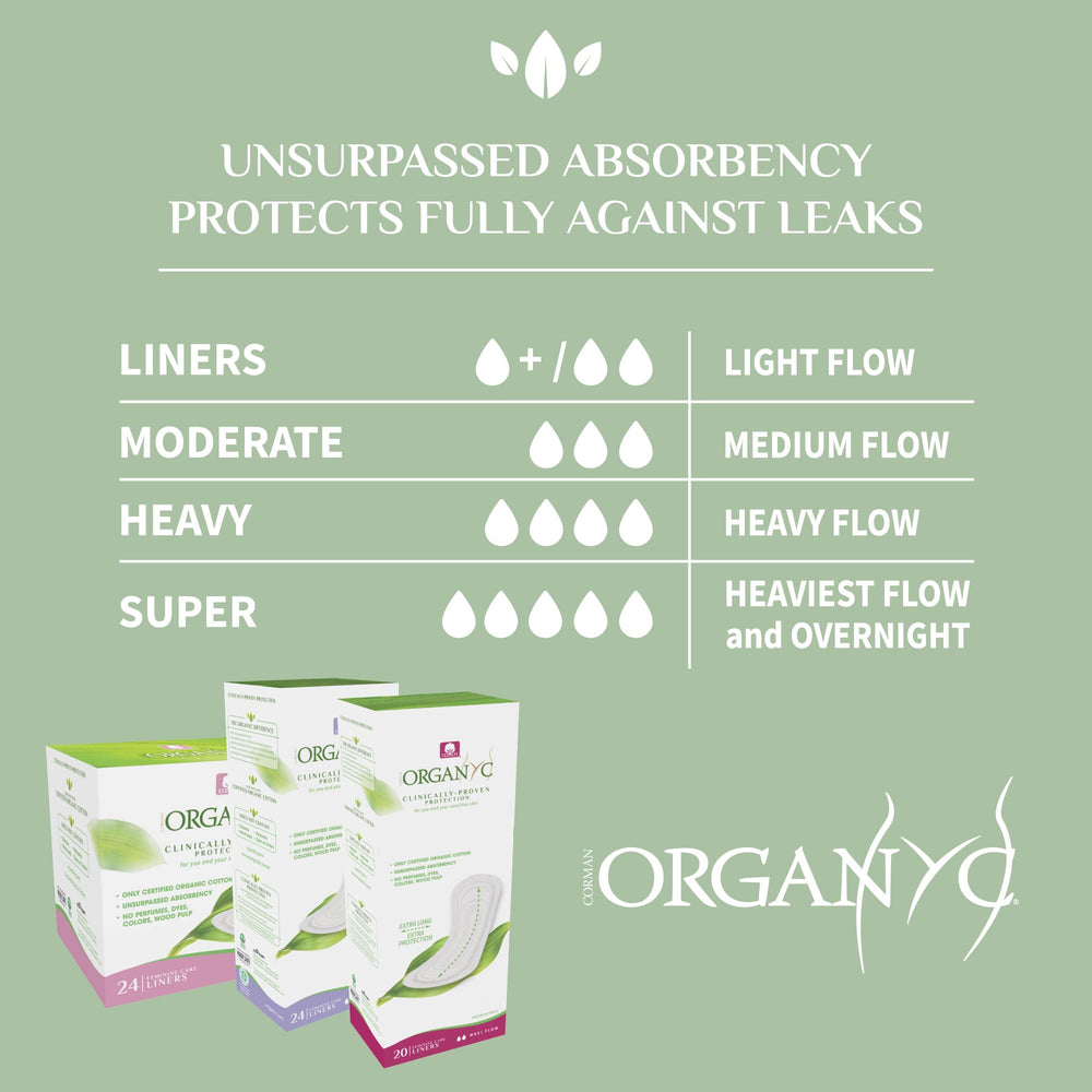 Organyc light-plus absorbency panty liner offers extra protection during busy days