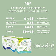 Organyc moderate flow pad textured surface offers absorbent, secure protection.