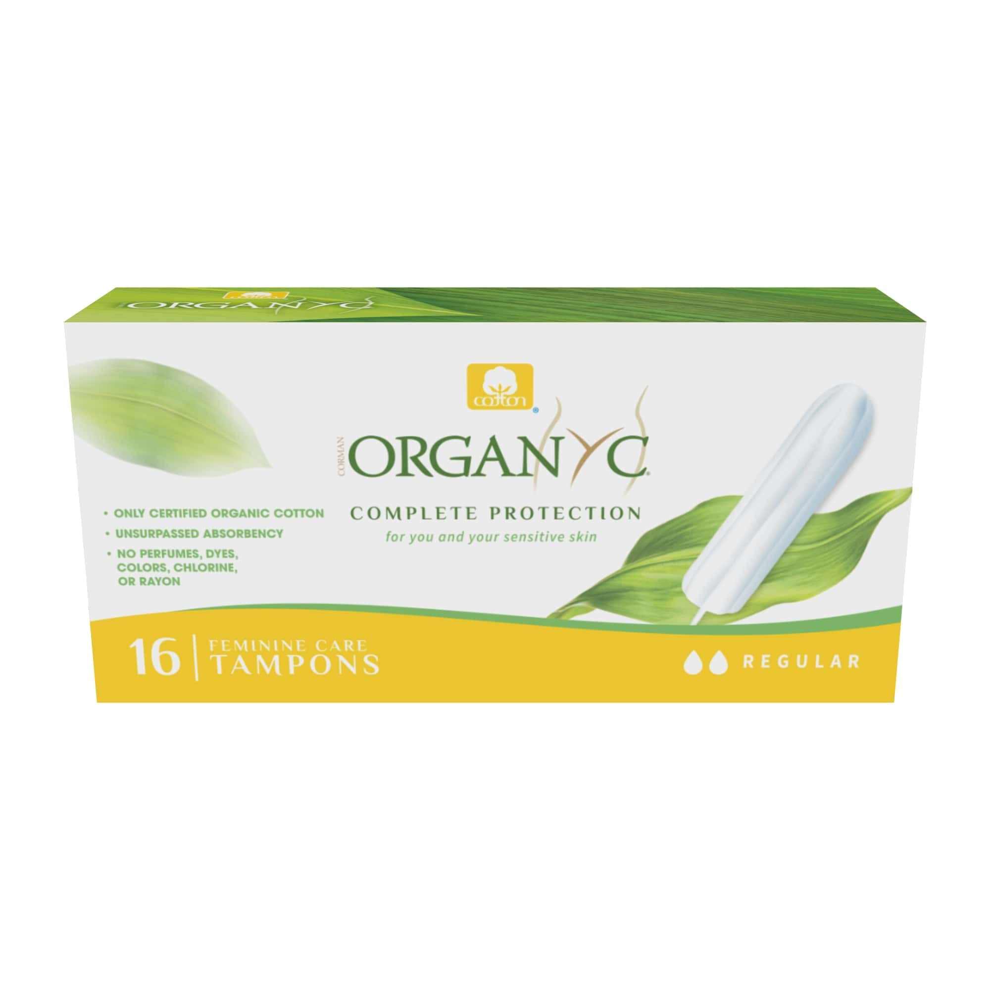 Organyc no-applicator tampon unwrapped, highlighting simple, comfortable use and reliable protection.